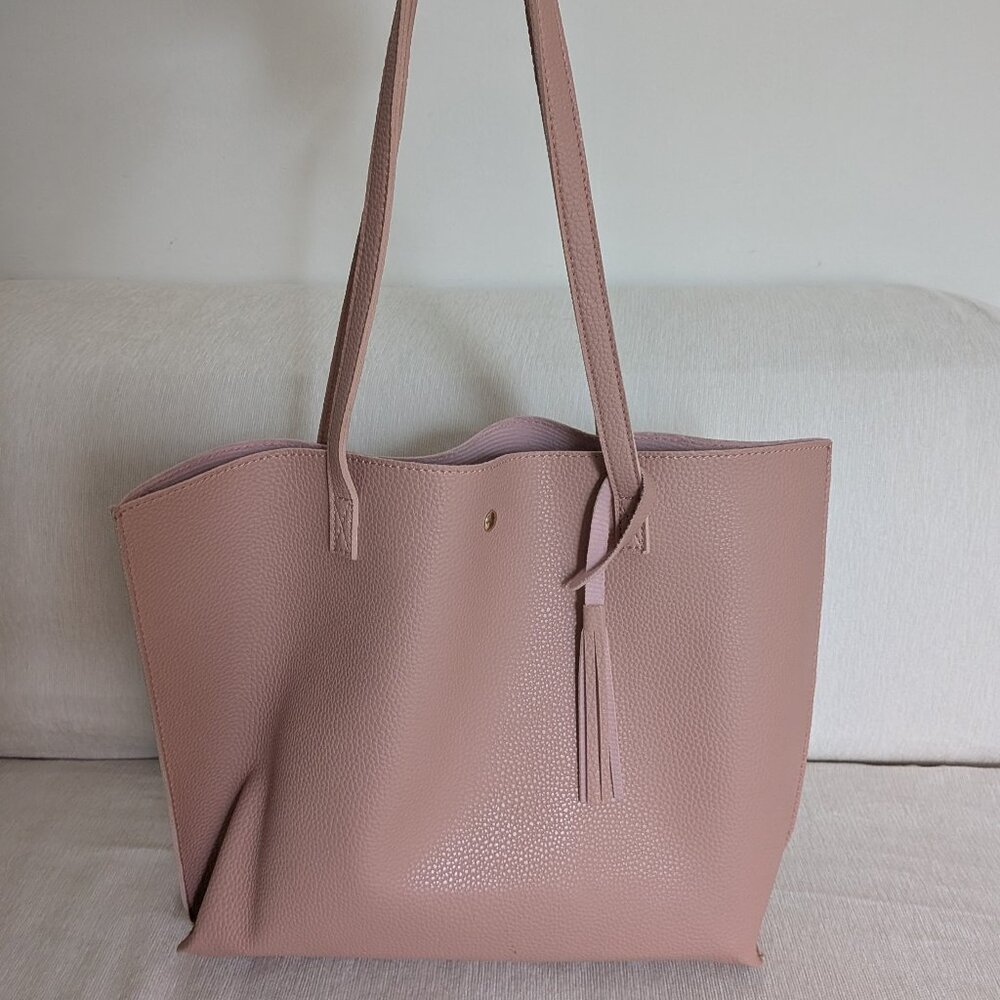 Pale Pink Leather-Like Shopper Bag